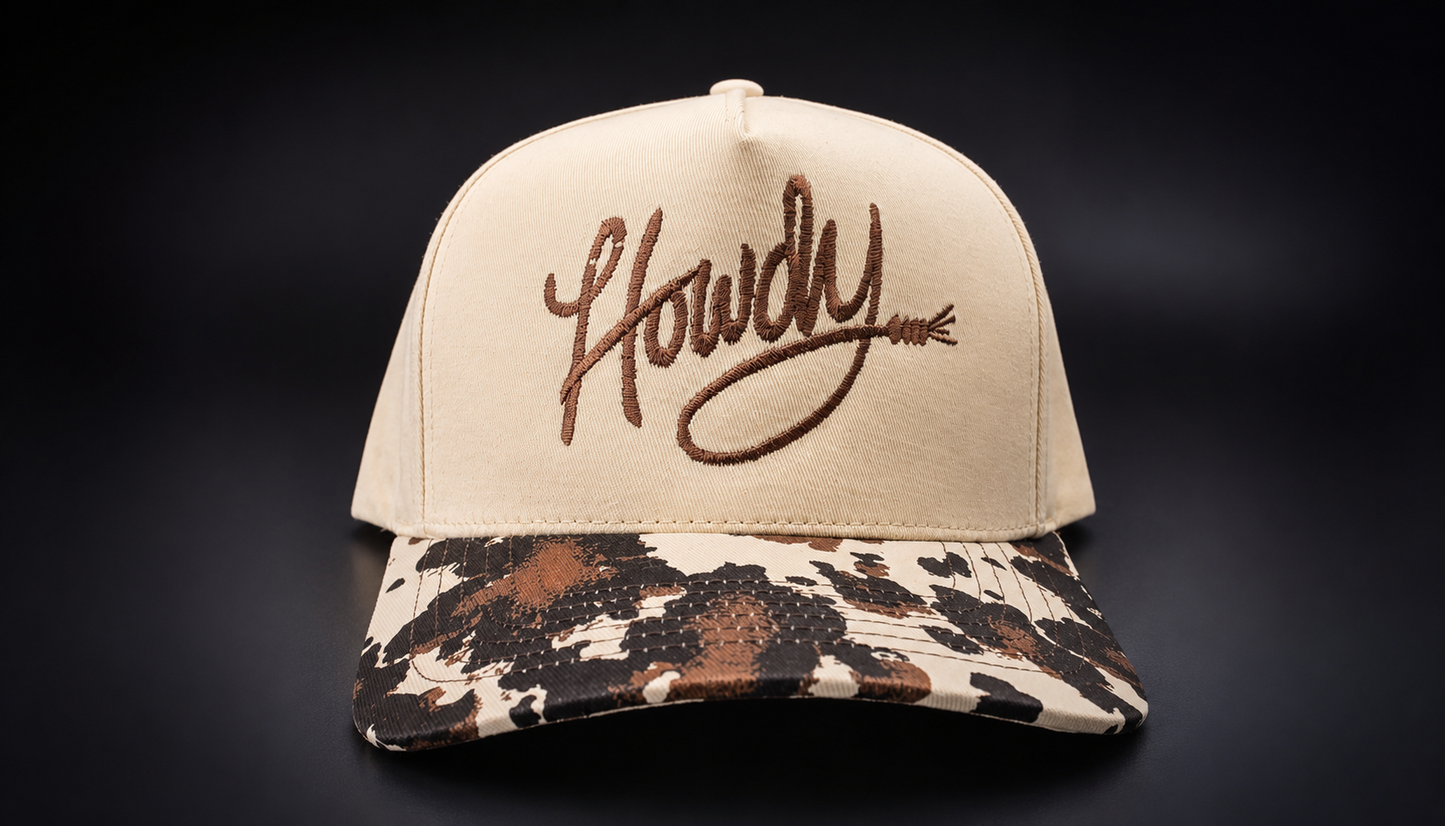 Howdy Embroidered Cow Print Hat
