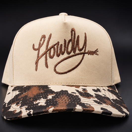 Howdy Embroidered Cow Print Hat